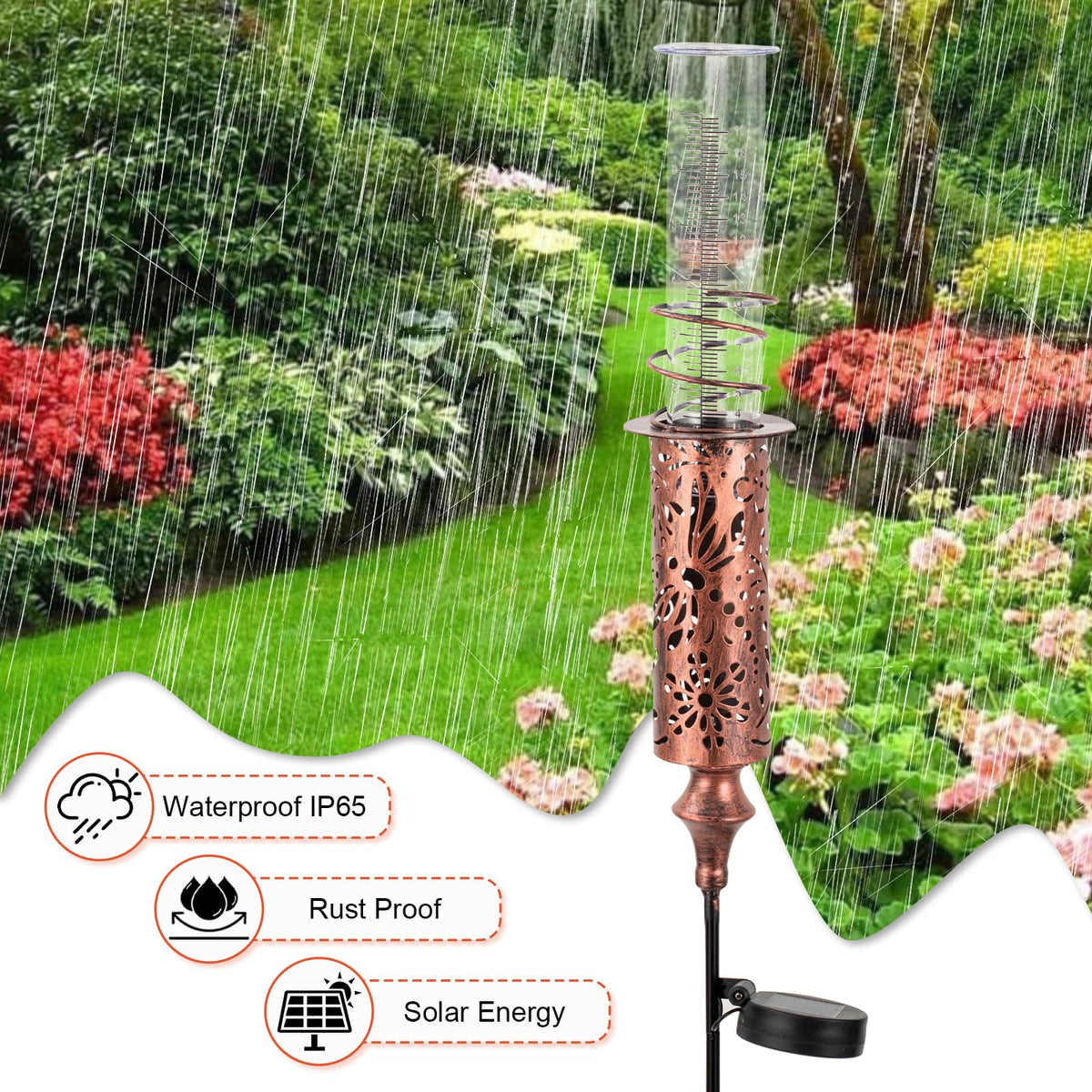 VEWOGIFT Rain Gauge Outdoor, Solar Water Gauge for Rain