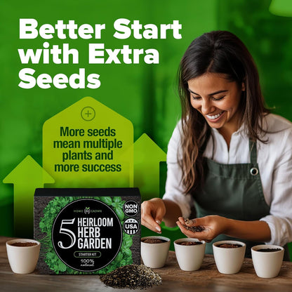 HOME GROWN Indoor Herb Garden Starter Kit - Christmas Gift for Gardeners - Complete 5 Herb Plant