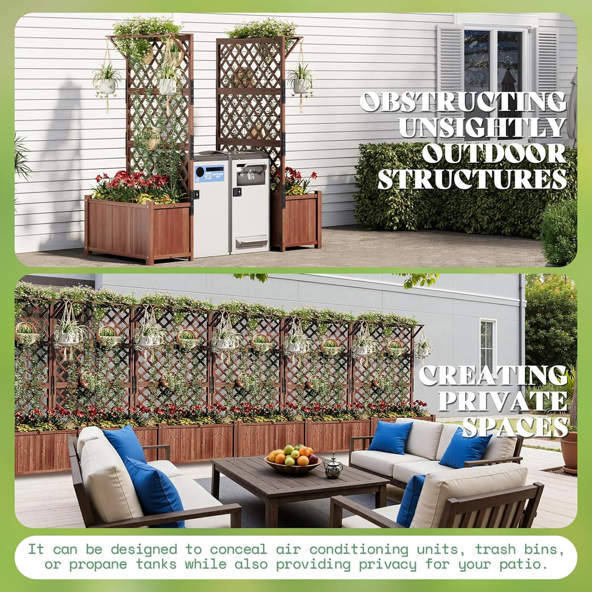 AMERLIFE 2 Pack Raised Garden Bed with Trellis for Vegetables, Climbing Plants, Durable Natural