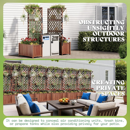 AMERLIFE 2 Pack Raised Garden Bed with Trellis for Vegetables, Climbing Plants, Durable Natural