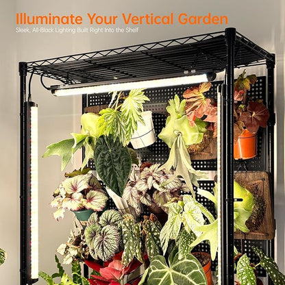 Bstrip Plant Shelf with Grow Light & Pegboard, Metal Plant Stand with Adjustable Rack and Wheels, 4
