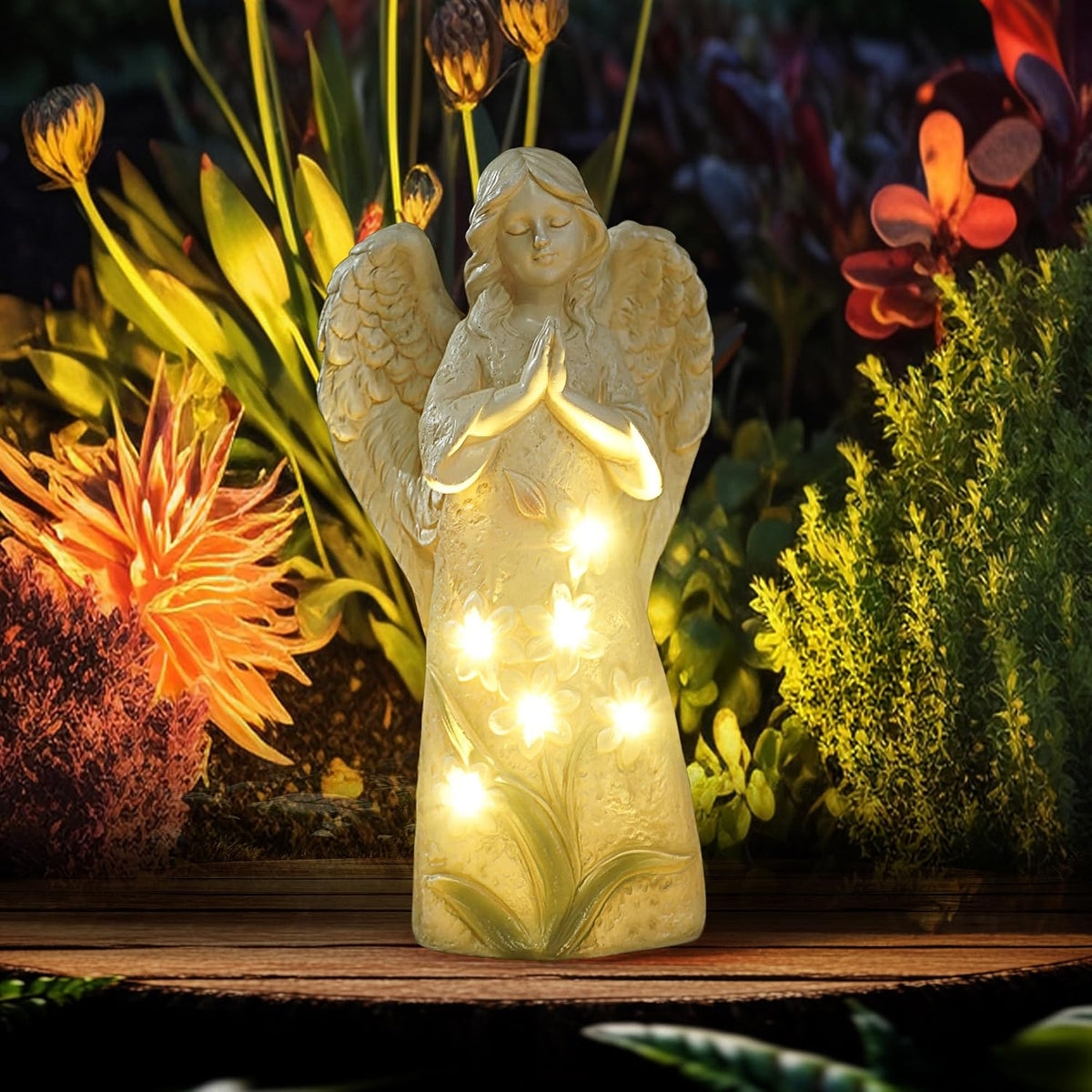 Garden Angel Statues Outdoor Decor 9.6 inches 6 LED Lights Solar Outdoor Sculptures for Outside
