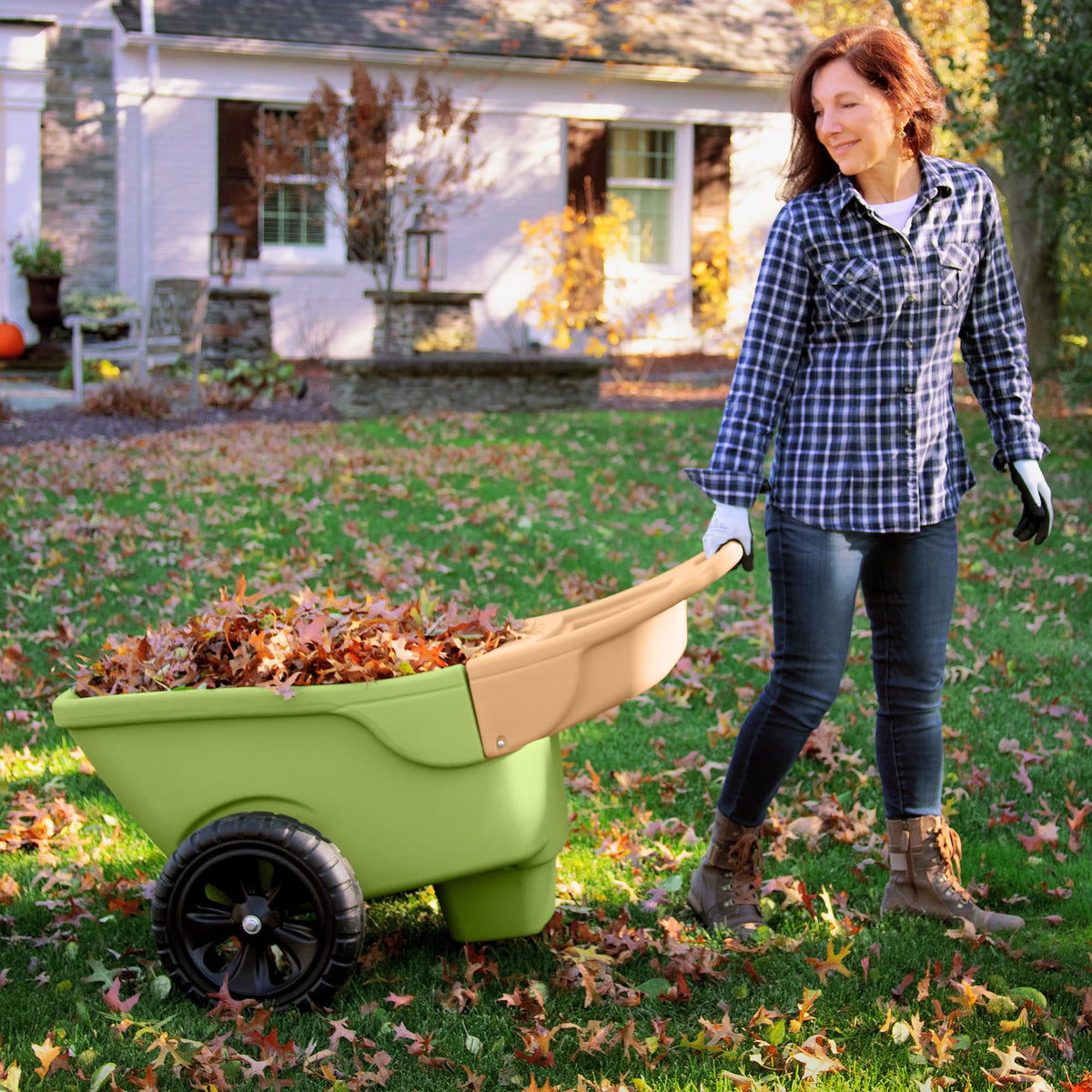Simplay3 Easy Haul Durable Wheelbarrow with Garden Tool Storage Tray - Large Easy Turn Wheels