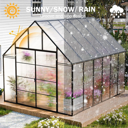 CDCASA 10x16x10 FT Greenhouse for Outdoors, Large Thicker Aluminum Polycarbonate Greenhouses w/3
