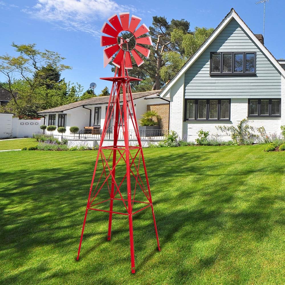 Garden Windmill for Yard Decor, 8 ft Tall Metal Windmill with Spinning Blades, Weather-Resistant