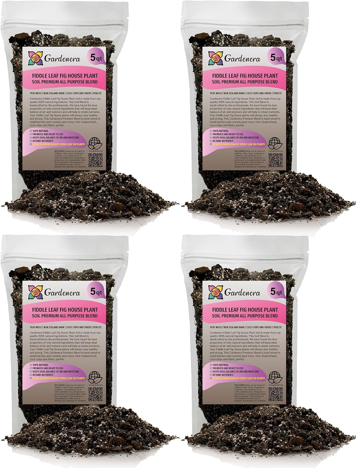 Gardenera Fiddle Leaf Fig Soil Mix - 20 Quart - Premium Blend of Peat Moss, New Zealand Bark, Coco