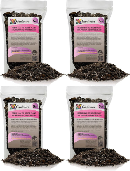 Gardenera Fiddle Leaf Fig Soil Mix - 20 Quart - Premium Blend of Peat Moss, New Zealand Bark, Coco
