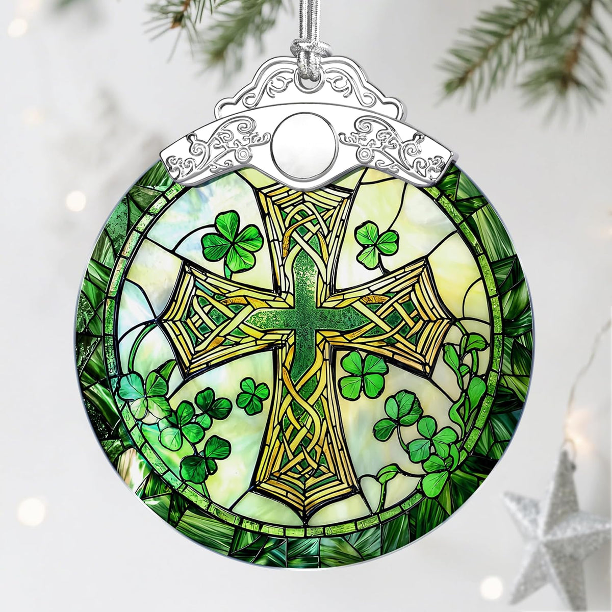 Stained Glass Cross Ornament, Christmas Ornaments, Christmas Decorations for Tree, Holiday