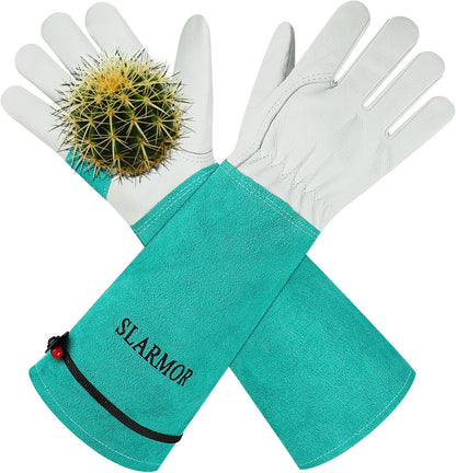 Long Gardening-Gloves Women/Men - Thorn proof Rose Pruning Heavy Duty Gauntlet (X-Small, Green)
