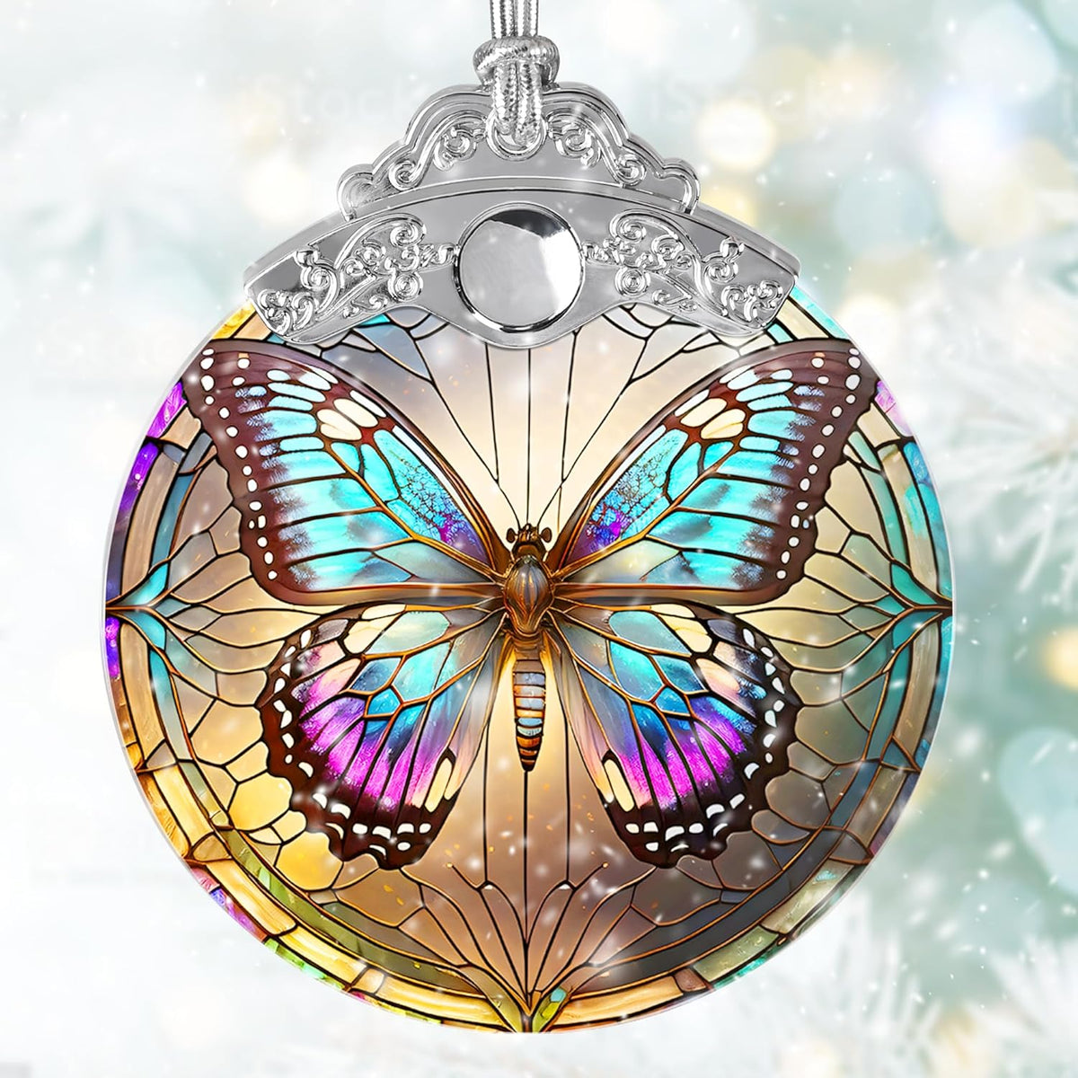 Stained Glass Suncatcher Butterfly Ornament for Christmas, Holidays, Tree Decor, Home Decoration