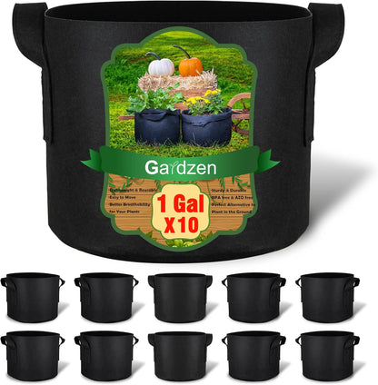 Gardzen 10-Pack 1 Gallon Grow Bags, Aeration Fabric Pots with Handles, Heavy Duty Cloth Pots for