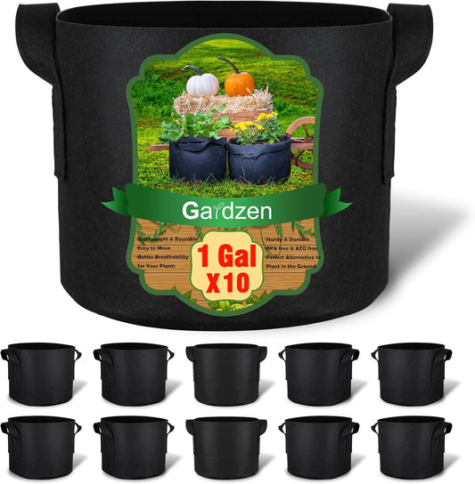 Gardzen 10-Pack 1 Gallon Grow Bags, Aeration Fabric Pots with Handles, Heavy Duty Cloth Pots for