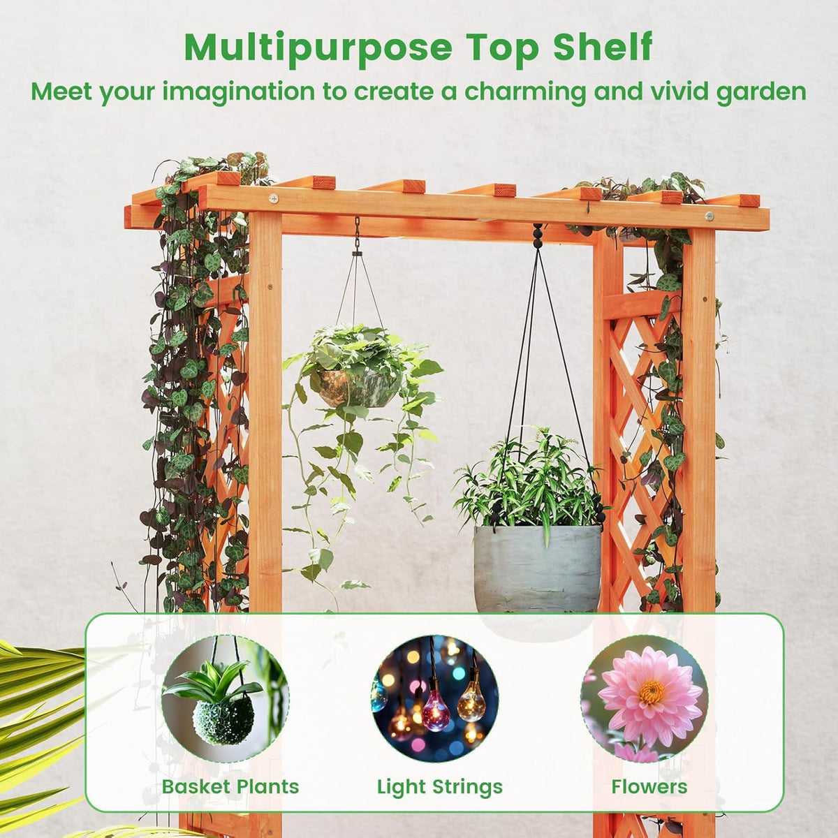 S AFSTAR Raised Garden Bed with Trellis, Wood Planter Box with Hanging Roof & Drainage Holes for