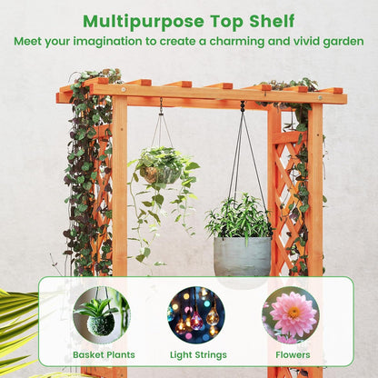 S AFSTAR Raised Garden Bed with Trellis, Wood Planter Box with Hanging Roof & Drainage Holes for
