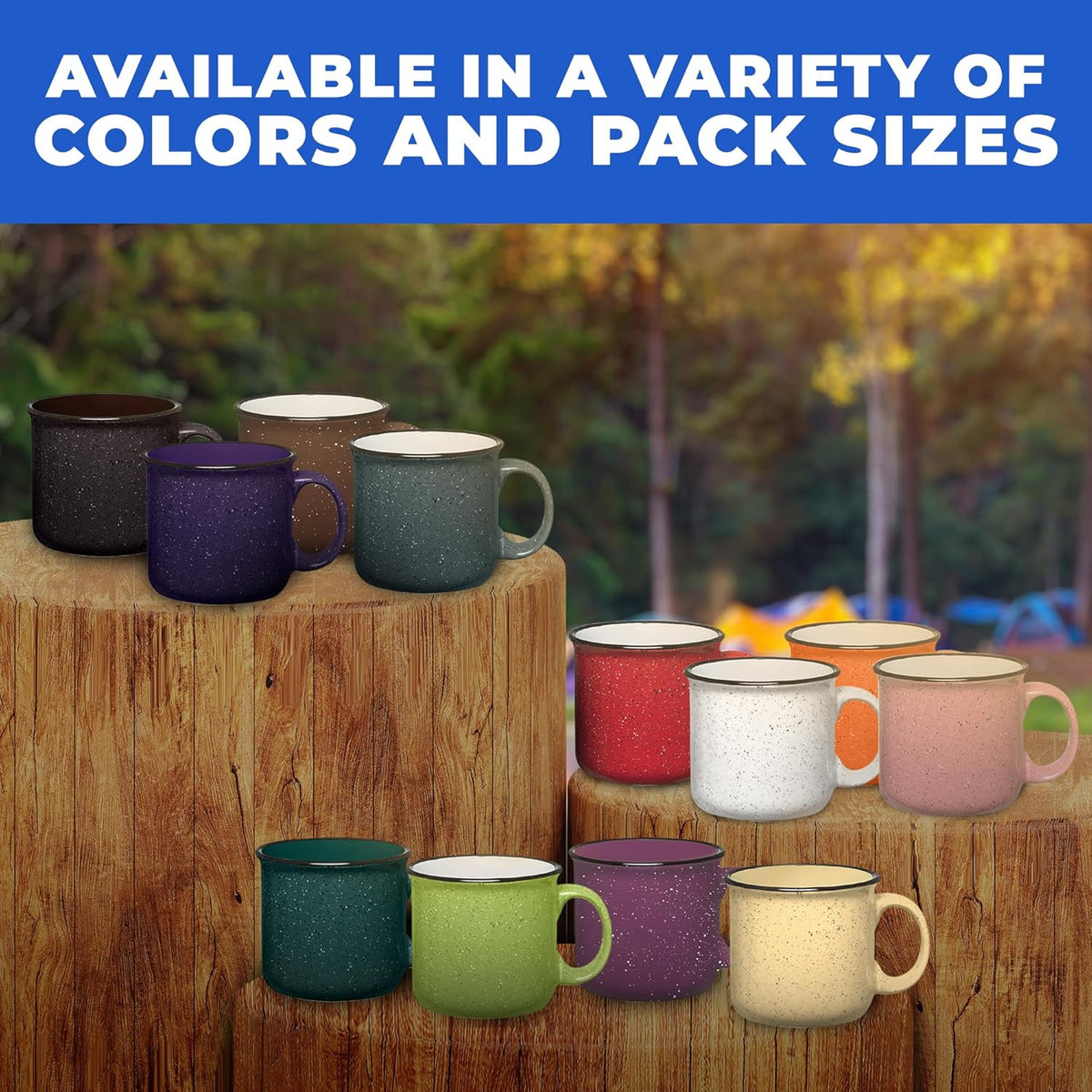 Set of 16 Ceramic Campfire Mugs – 15 Oz, Yellow – Coffee & Tea Cups for Home, Work, Travel, Camping