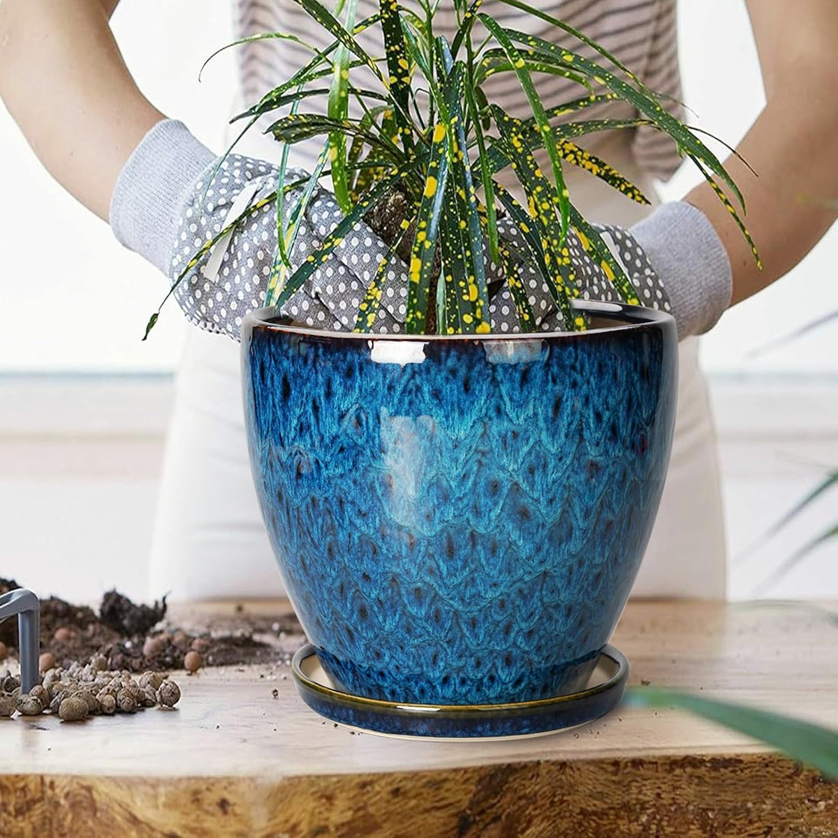 10 Inch Ceramic Planter Pot Round Plant Pot for Indoor Plants Outdoor Large Flower Pot with