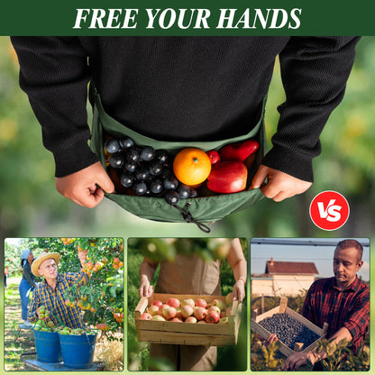 Gardening Apron, Garden Aprons with Pockets & Drawstring Bag, Waterproof 600D Fruit Storage Harvest