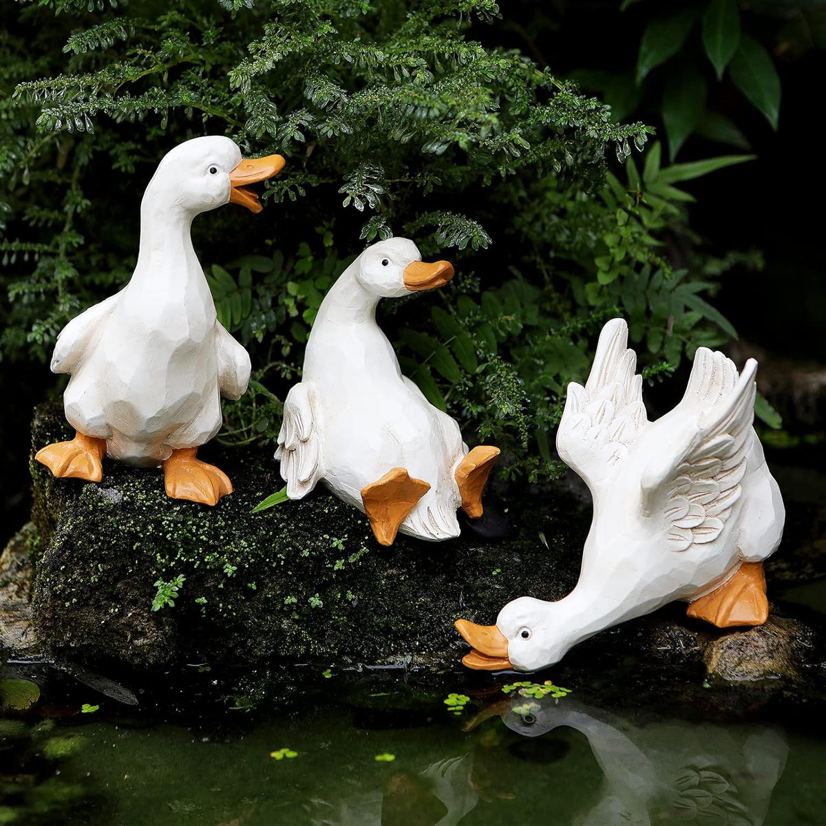 Duck Yard Decorations Outdoor Ornaments Set of 3, Resin Goose Sculpture Statue Front Porch Garden