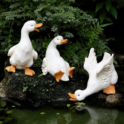 Duck Yard Decorations Outdoor Ornaments Set of 3, Resin Goose Sculpture Statue Front Porch Garden