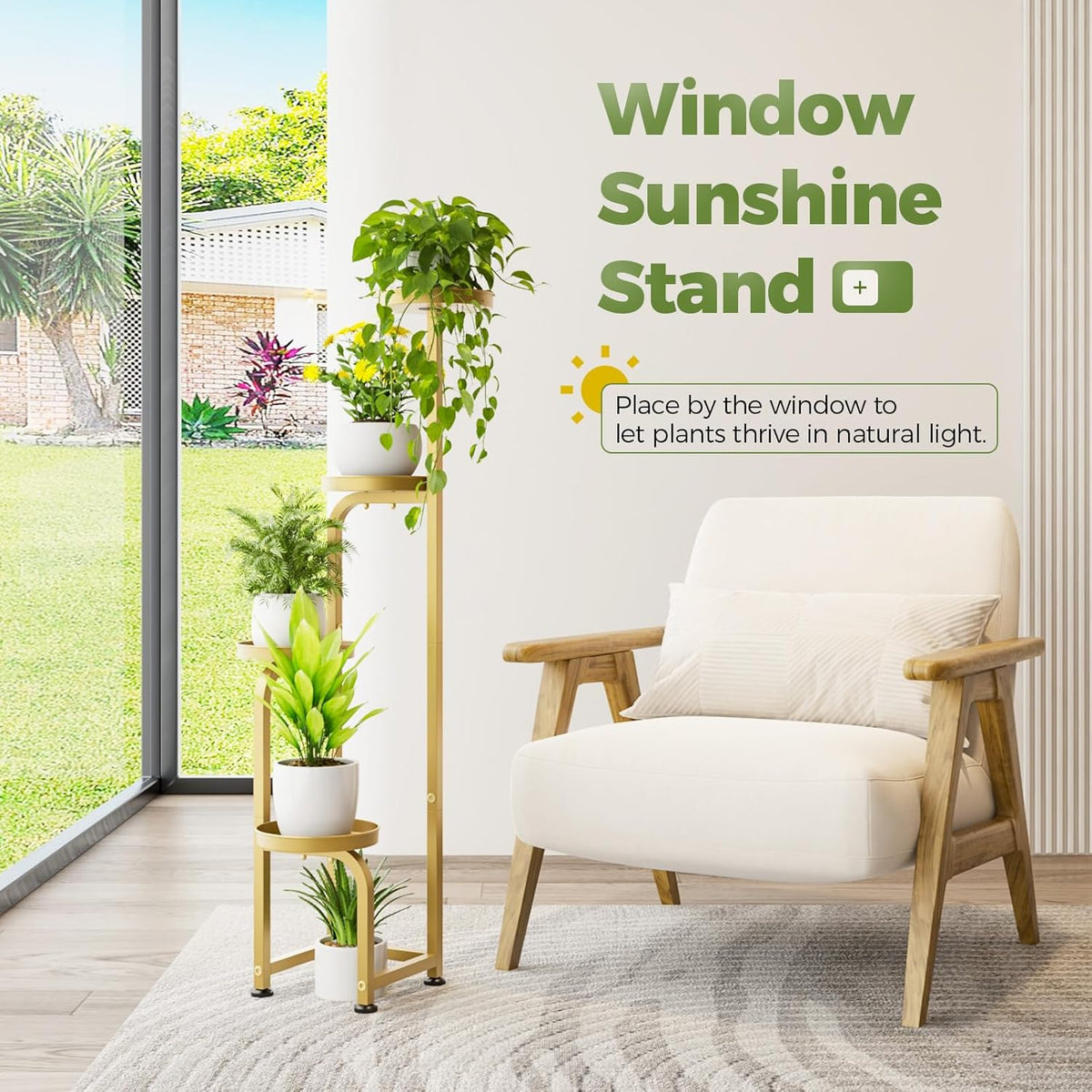 Bamworld Corner Plant Stand Indoor Outdoor, Tall Metal Flower Pot Stands for Multiple Plants, 4