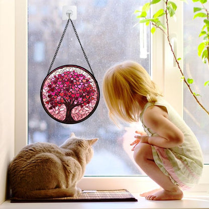 Stained Glass Window Hanging - DASTOLL, Birthday Gifts for Women Men Mom Dad, Pink Love Tree