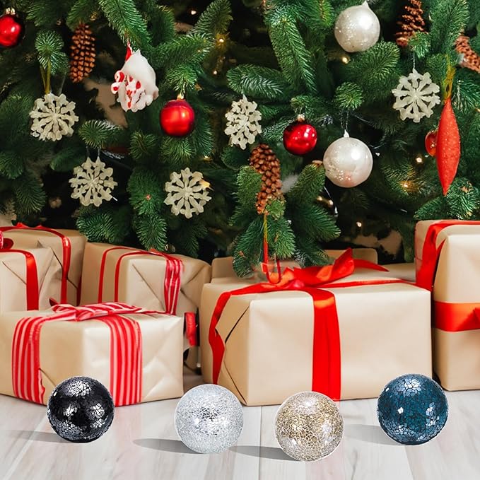 uxcell 4" Decorative Balls, 3 Pcs Mosaic Glass Balls, Decorative Table Sphere Orbs, Centerpiece