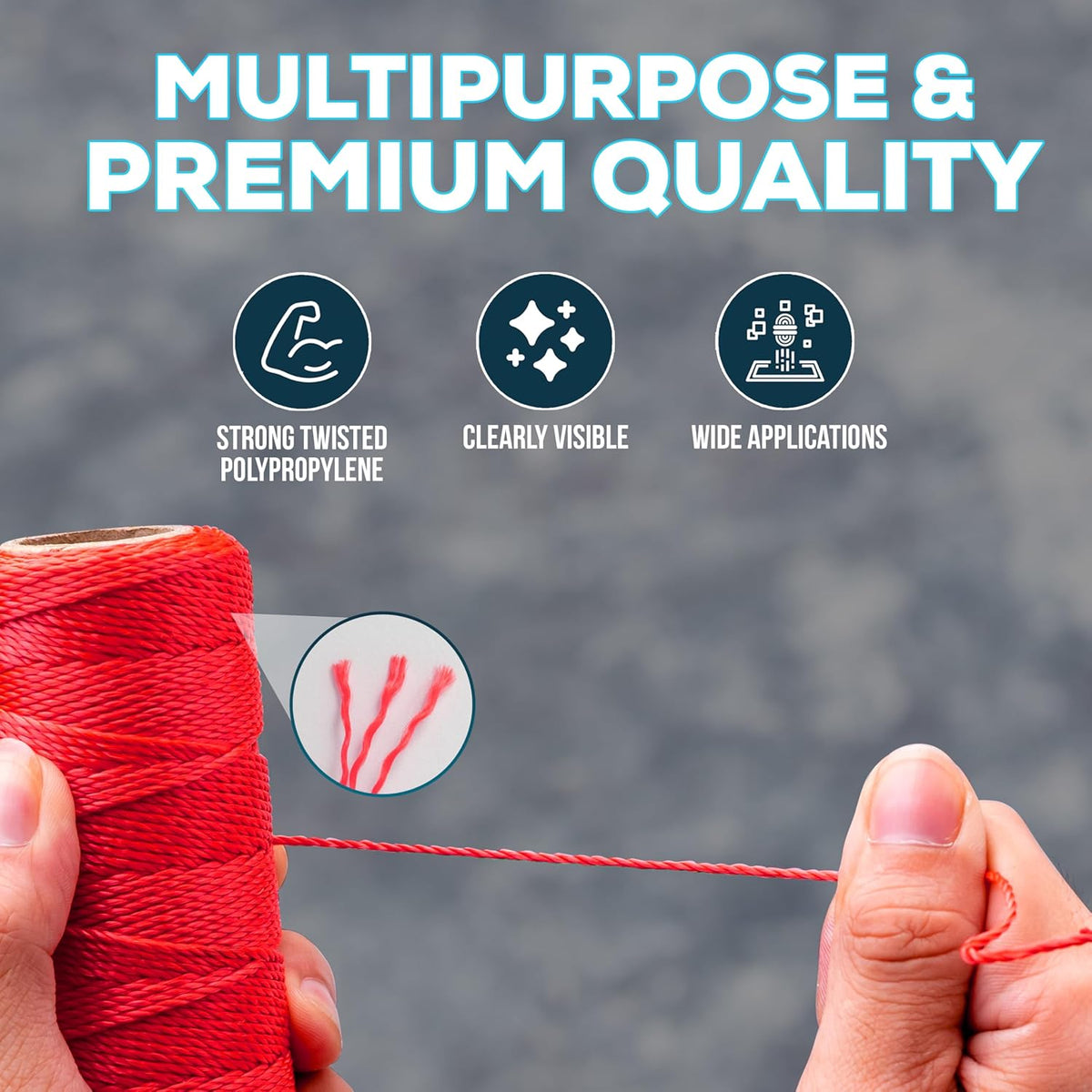 3 Roll Mason Line String – 262ft, 1.3mm Thick Twisted Polypropylene – Durable Construction Twine