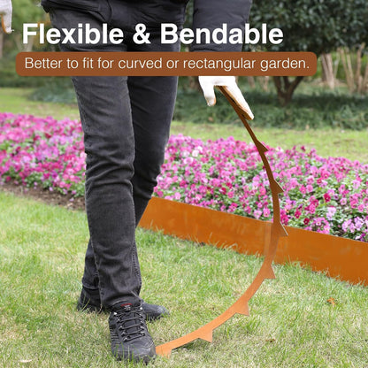 10-Pack Corten Steel Landscape Lawn Edging 6.5 inch Height, Rust Patina Finish Bendable Metal