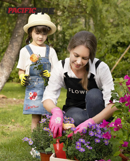 PACIFIC 3 Pairs Kids Gardening Gloves for Age 8-12, Toddler Rubber Coated Garden Gloves, Kids Work
