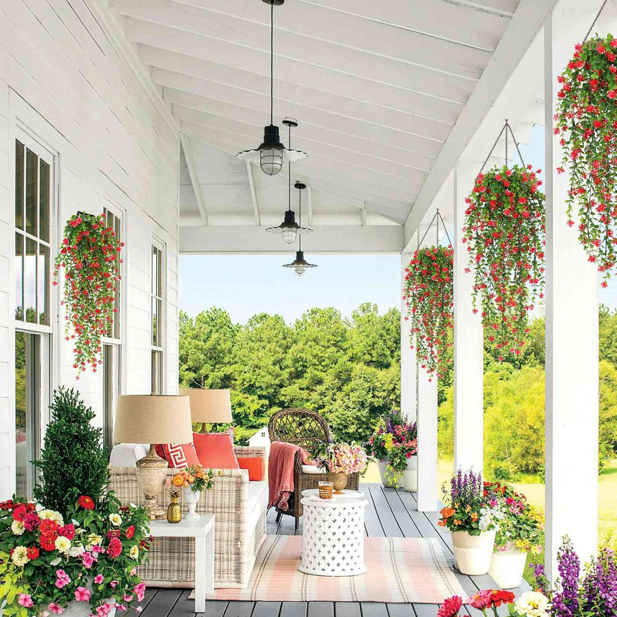 RECUTMS Artificial Hanging Plants Fake Hanging Vine Flowers Fake Plants Faux Hanging Plants Outdoor