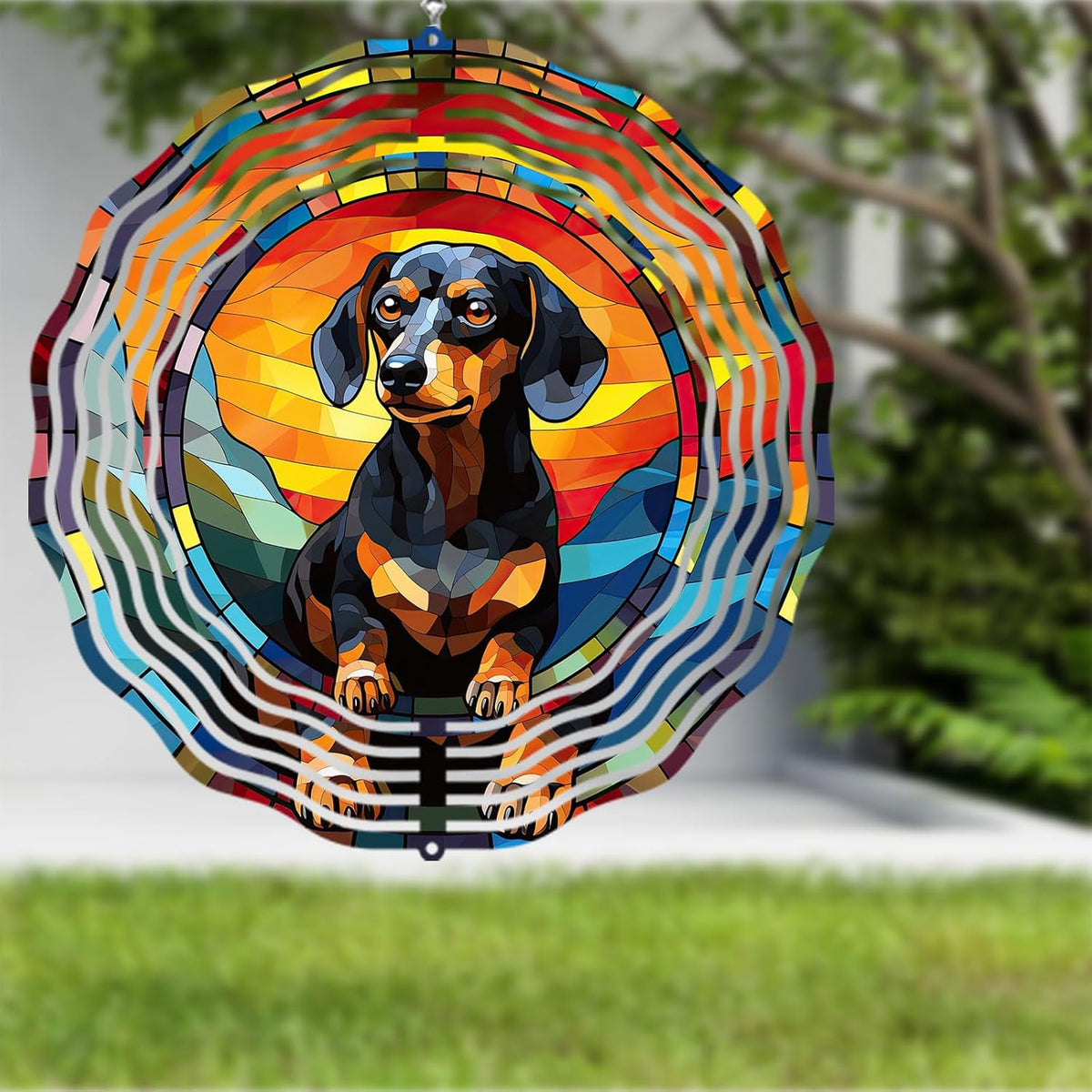 Dachshund Dog Wind Spinners Outdoor Dog Memorial Gifts, 3D Metal Kinetic Hanging Garden Wind