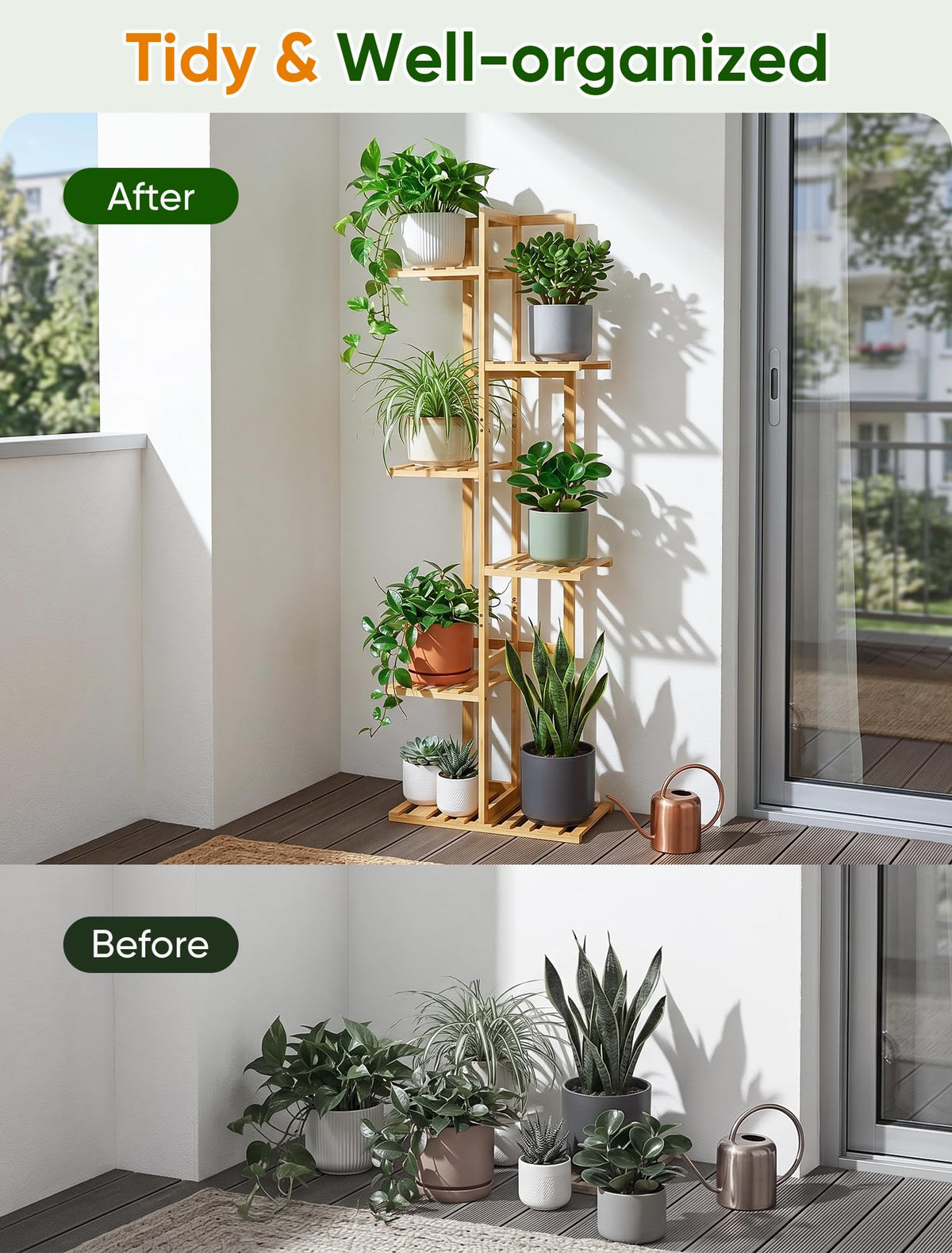 ROSSNY 48 Inch Tall Bamboo Plant Stand for Indoor, 6 Tier 7 Potted, Natural