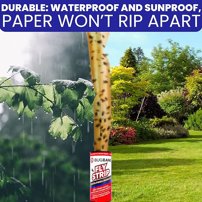 Fly Strips Indoor Sticky Hanging 24pk with Pins. Non Toxic Outdoor Fly Trap Indoor for Home. Flies
