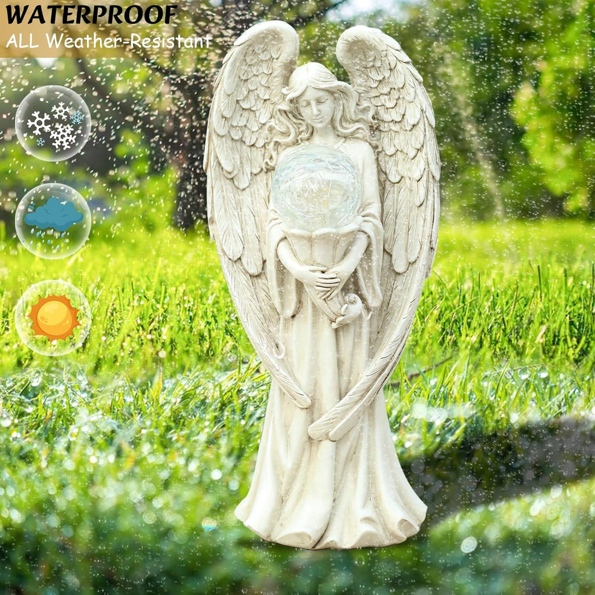 Angel Statues for Garden-Garden Angels Outdoor Statue - Solar Angels Figurines Holding Glass Ball