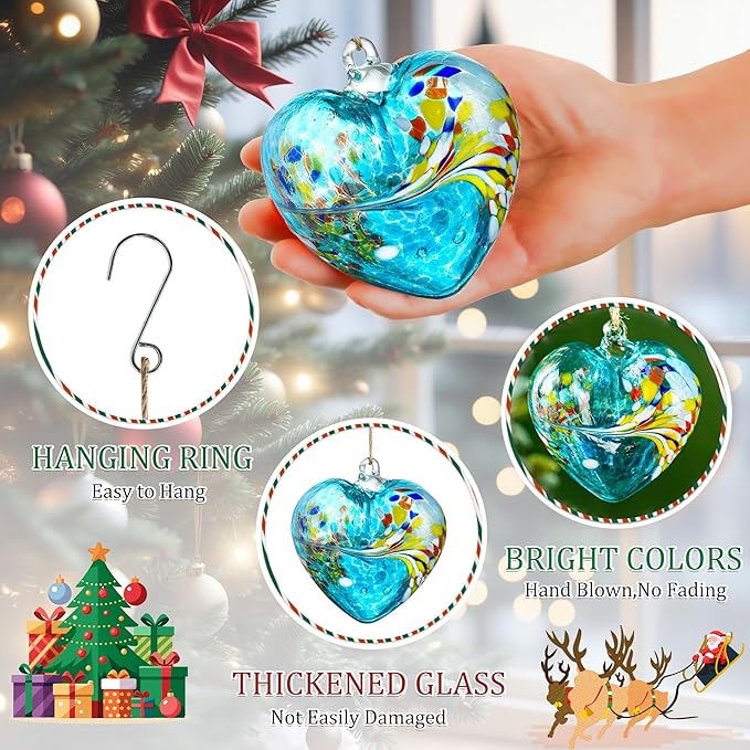 Blue Heart Hand Blown Glass Gazing Balls for Garden Hanging Friendship Balls Christmas Ball