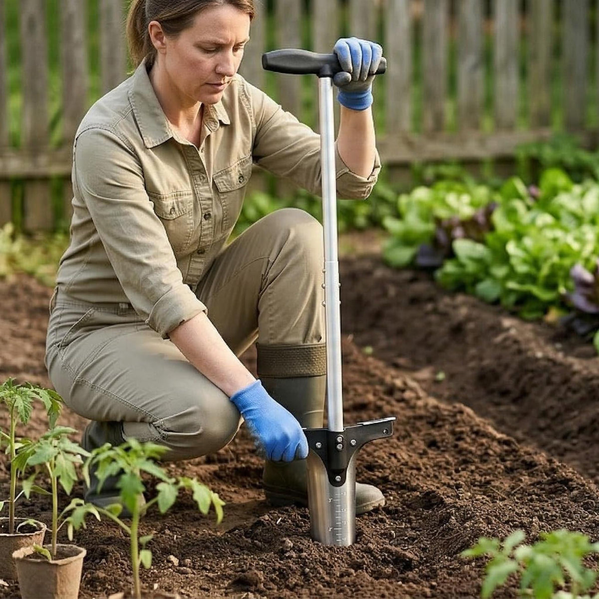 CRAFTZONE Bulb Planter Tool with Long Handle and Foot Pedal Heavy Duty High Carbon Steel Garden