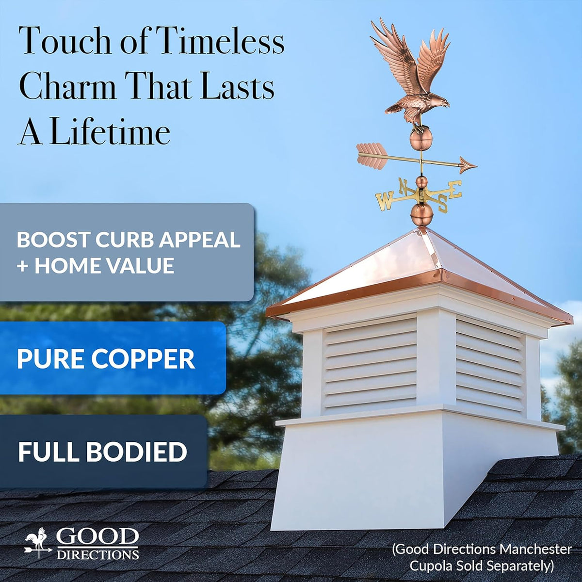 Good Directions Polished Copper Eagle Weathervane – Decorative Rooftop Accent for Barns, Homes