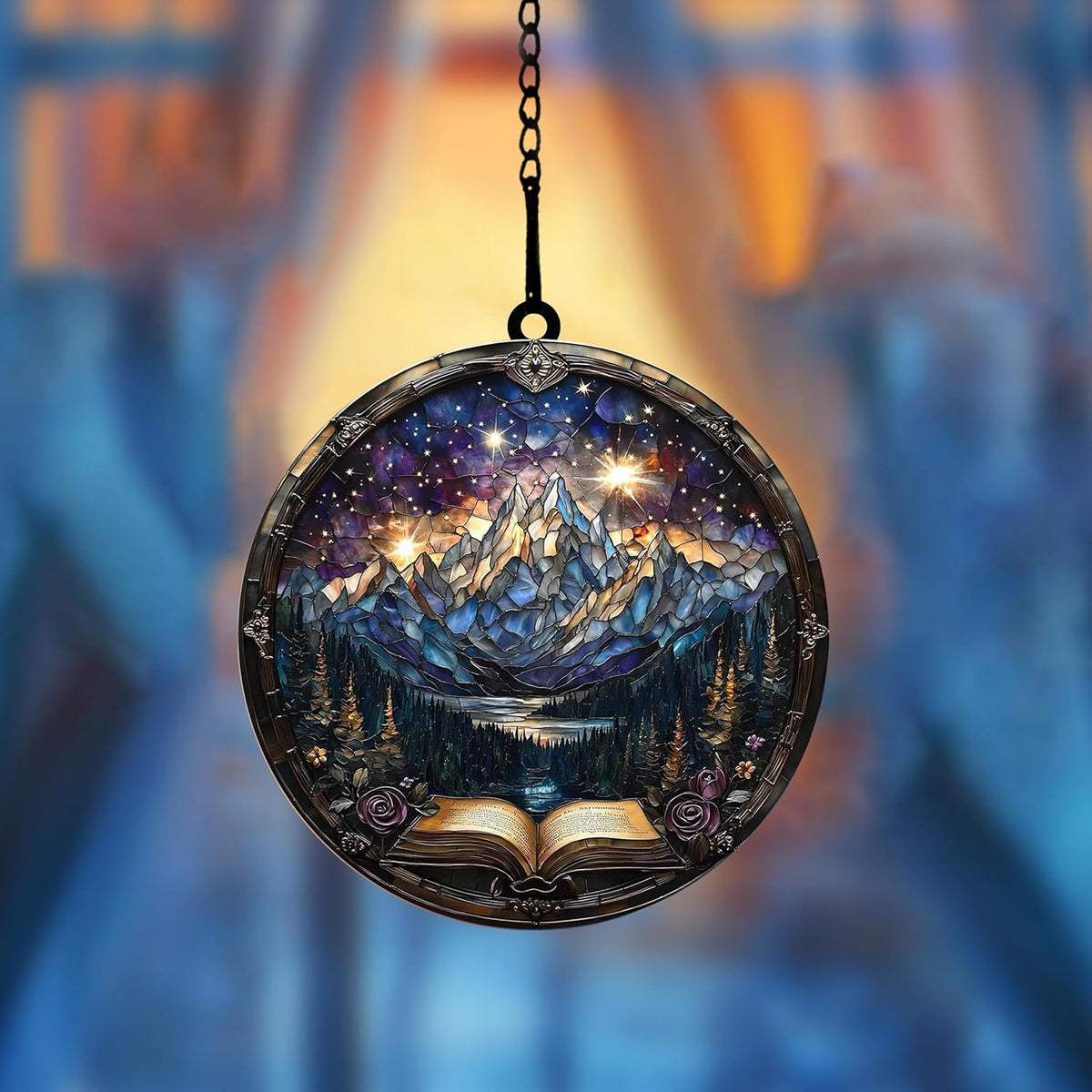 Mountains Books Bookish Acrylic Suncatcher Stained Glass Effect Window Car Hanging Christmas