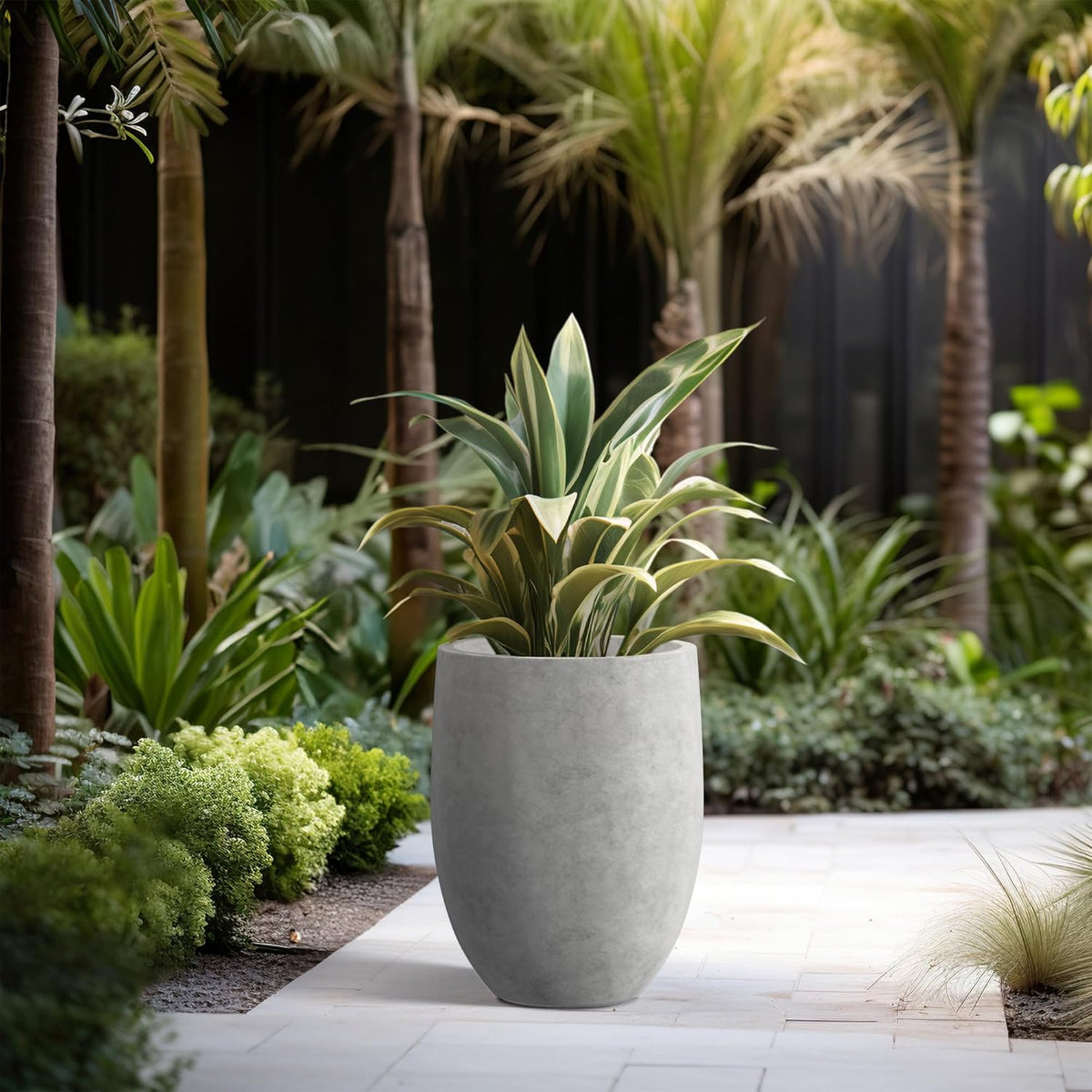 Kante 21.7" H Natural Concrete Tall Planter, Large Outdoor Indoor Decorative Pot with Drainage Hole