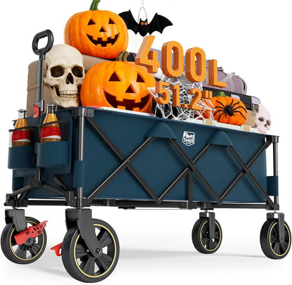TIMBER RIDGE 51.2'' Extended Collapsible Wagon Cart with Brakes and Cargo Net, 500LBS Heavy Duty
