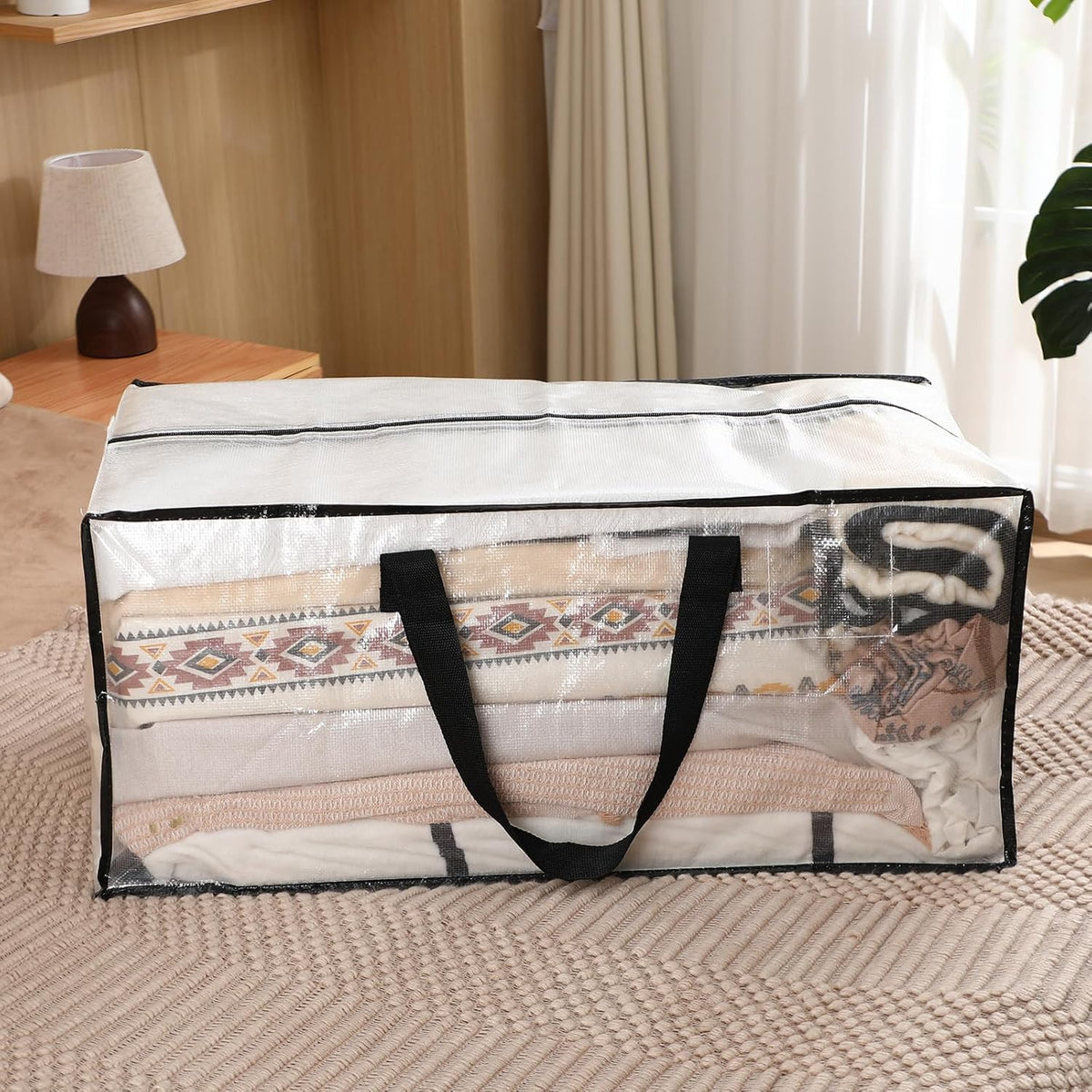 4 Pcs 24 Gallon Large Moving Bags with Zipper and Handles Foldable Storage Duffle Bags Heavy Duty