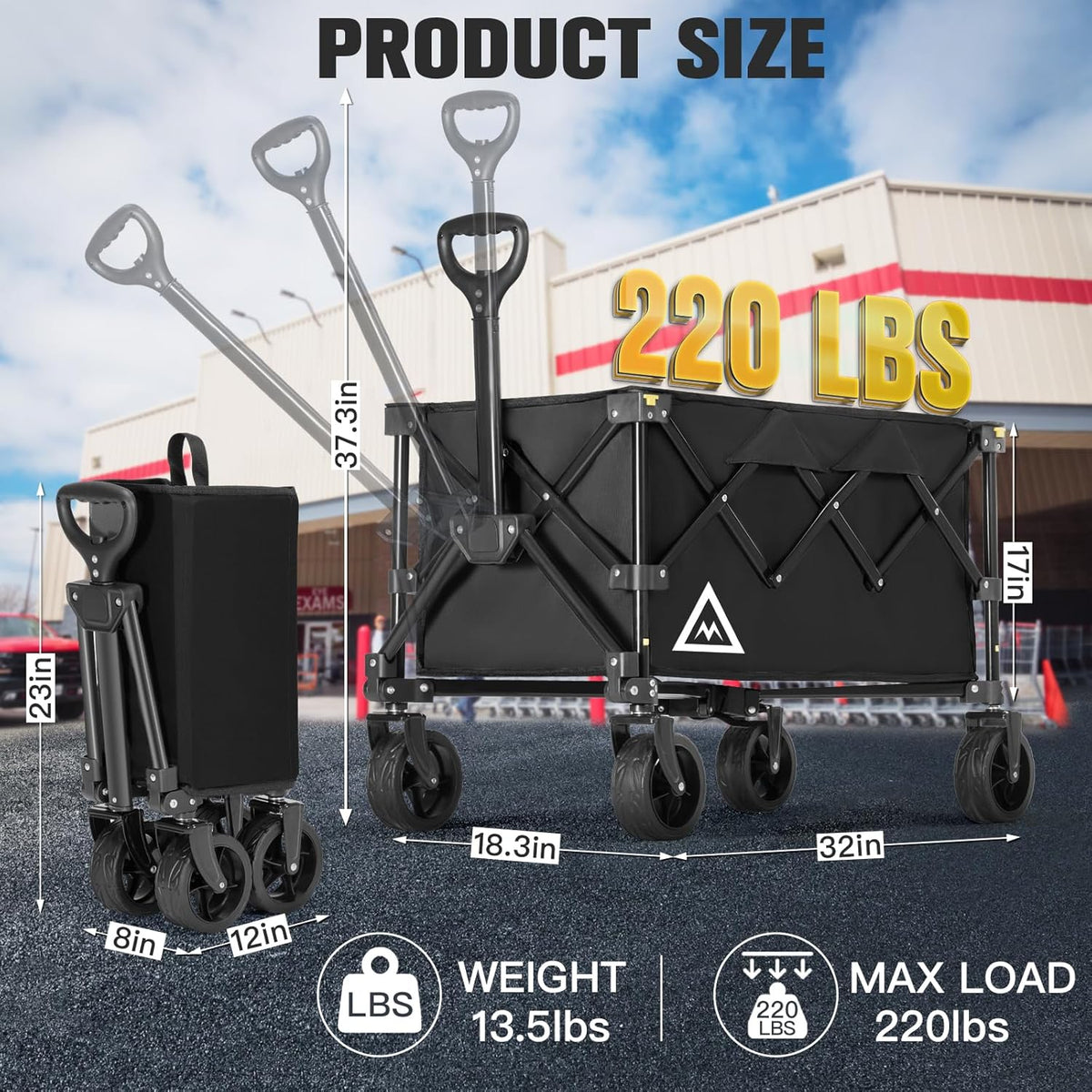 Wagon Cart Shopping Foldable Folding Collapsible with Wheels Big On Beach Garden Outdoor Grocery