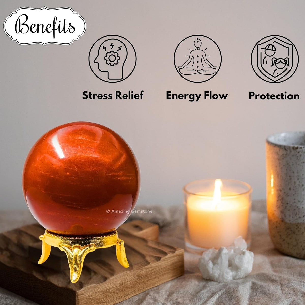 Amazing Gemstone Red Jasper Crystal Ball with Stand - 2 Inches Crystal Sphere Meditation Balls for