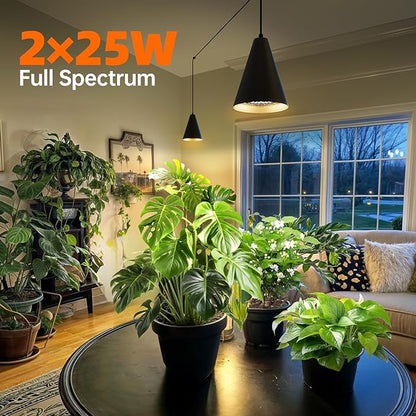 Bstrip 50W Double-Head Hanging Grow Lights for Indoor Plants, 3000K, Black LED Plant Light Bulbs