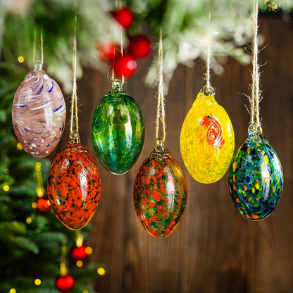 6PCS Hand Blown Glass Egg Ornaments Colorful Hanging Ornament Balls Gazing Ball Friendship Ball