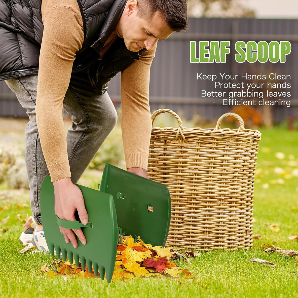 JOYHALO 65 Inch Rake for Leaves, 25 Tines Metal Leaf Rake Set with 32 Gallon Leaf Bags Scoops