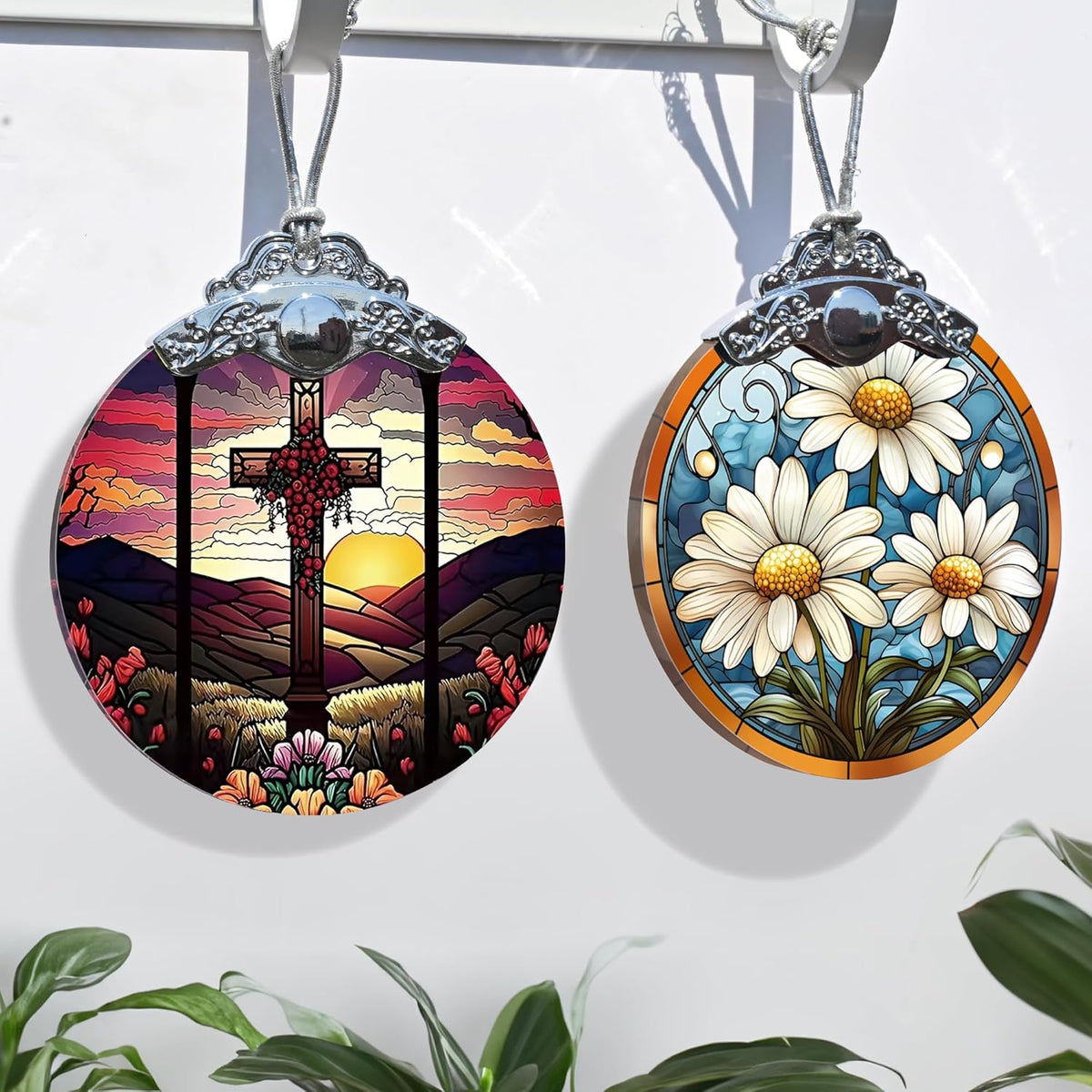 Stained Glass Christmas Ornament, Jocidea Daisy Christmas Decorations, Christmas Tree Ornament