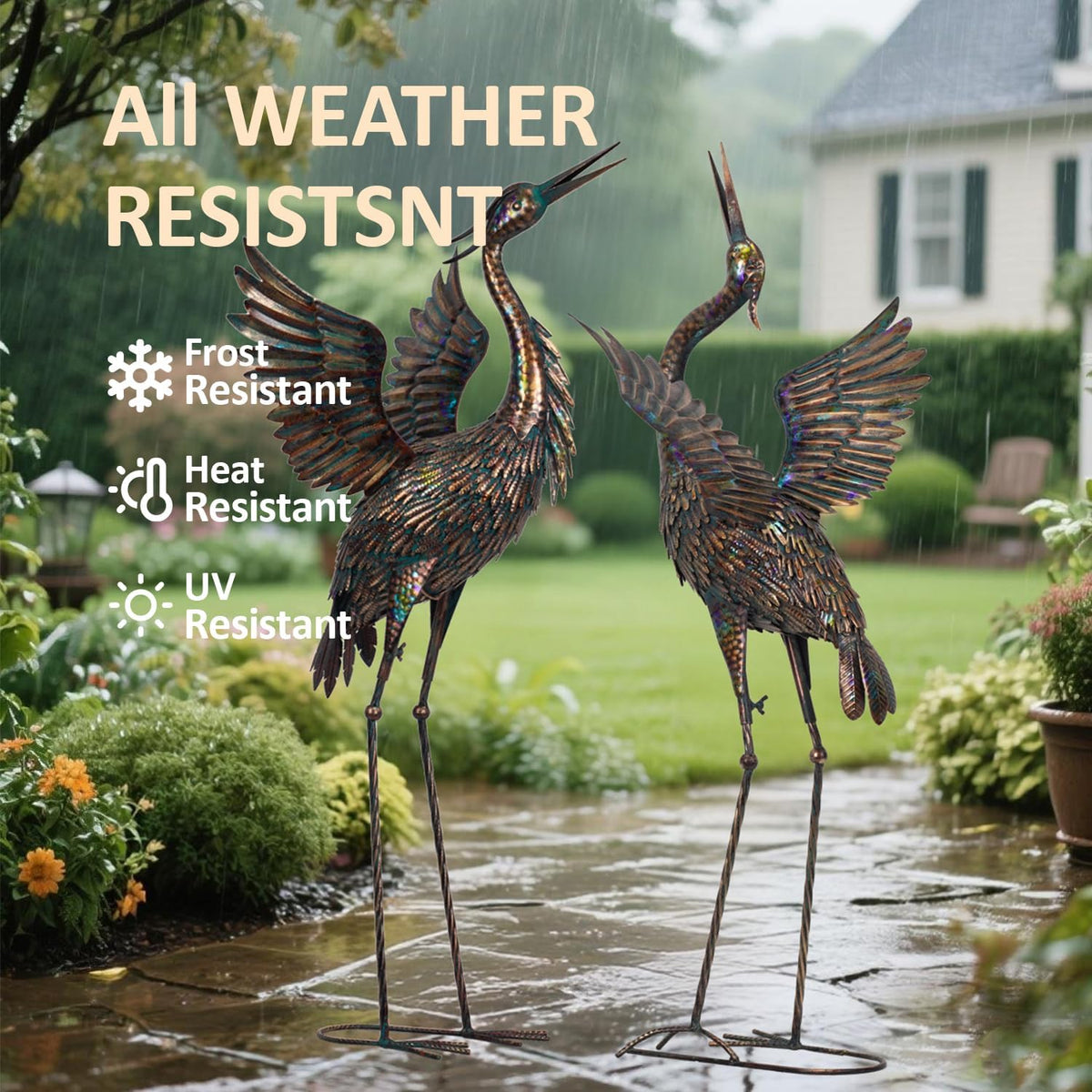 Natelf Garden Crane Statues, Outdoor Large Bird Yard Art Decorations Metal Lawn Ornament for Home
