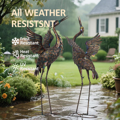 Natelf Garden Crane Statues, Outdoor Large Bird Yard Art Decorations Metal Lawn Ornament for Home