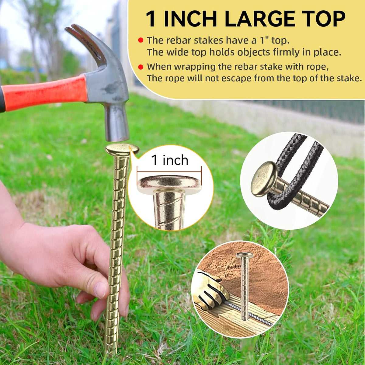 16 Inch Rebar Stakes - 1/2 Inch Diameter Galvanized Steel Ground Anchors - Heavy Duty Plant Support